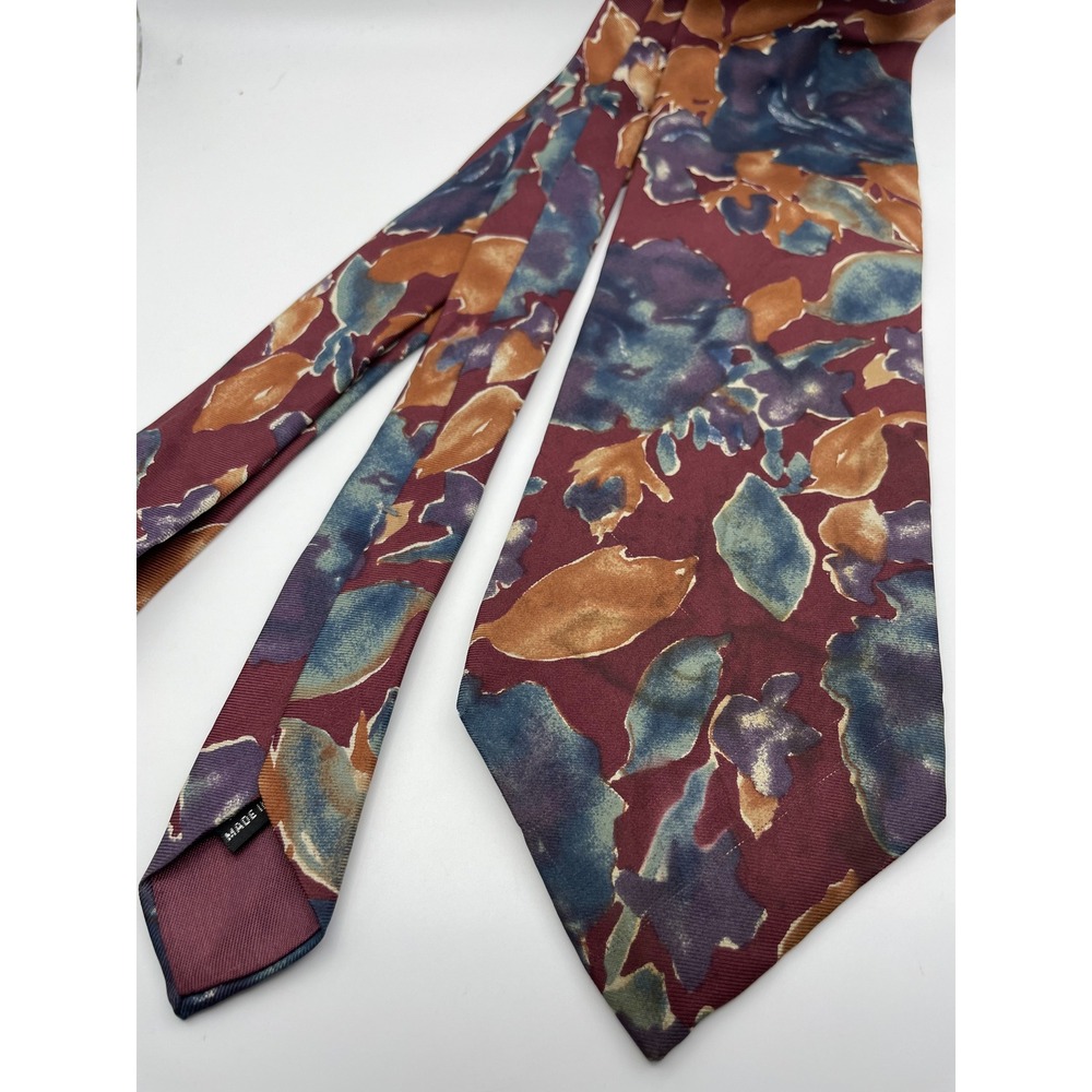 Christian Dior Monsieur Vintage Silk Tie Burgundy Teal Abstract Floral Italy